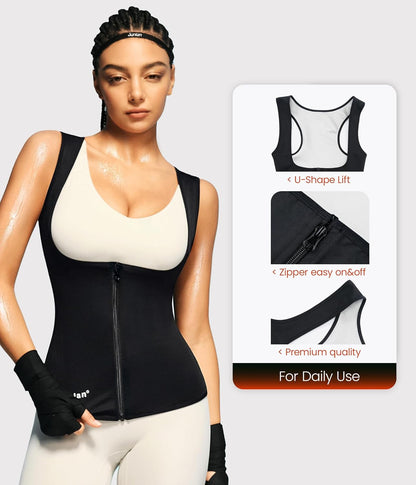Sauna Suit for Women Waist Trainer Vest for Women Sweat Tank Top Shaper for Women with Zipper